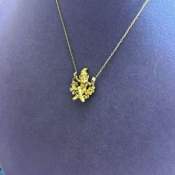 Vintage Franklin Mint Gold Leprechaun Necklace (24k Gold Plate) - Picture 2 of 3